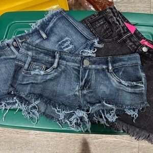 Frayed Denim and Black Jean Shorts set of three